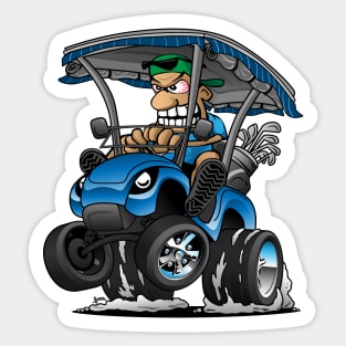 Funny Golf Cart Hotrod Golf Car Popping a Wheelie Cartoon Sticker